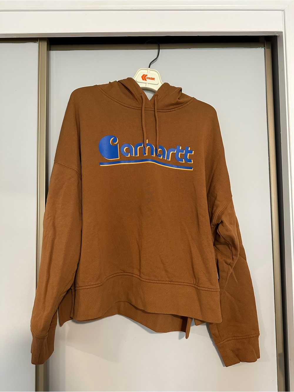 Carhartt Brown Hoodie with Blue Script Logo